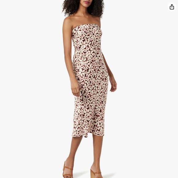 NWT The Drop Women's Danica Strapless Midi Dress, Chocolate Daisy Print, XS - Picture 1 of 6